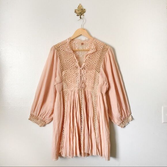 Free People One Karma Eyelet Mini dress NWOT Large boho - Picture 2 of 12